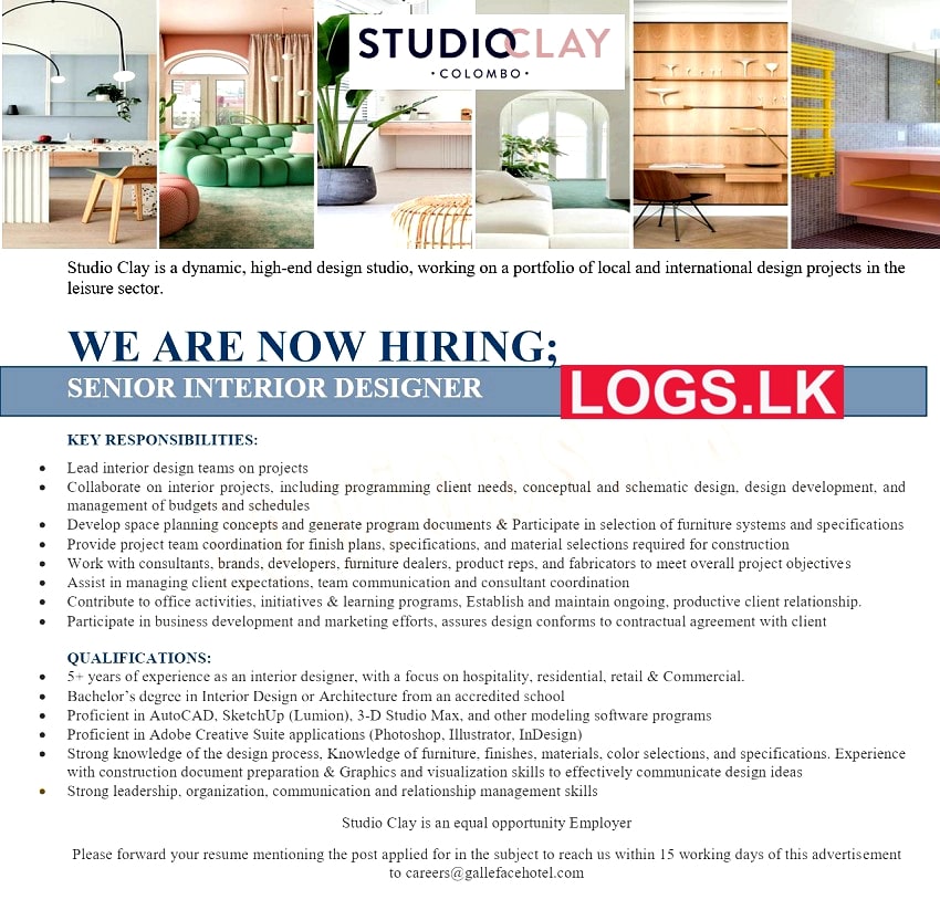 Senior Interior Designer Job Vacancy At Studio Clay Colombo 